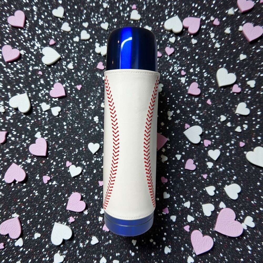 Starbucks Baseball Thermos 2005 Red White Blue Baseball Stitch Sleeve EUC